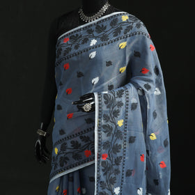 Silk cotton dhakai jamdani saree 12 - handcrafted