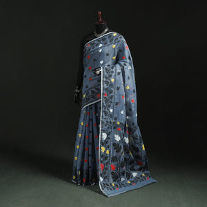Silk cotton dhakai jamdani saree 12 - handcrafted