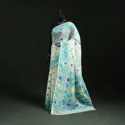 Silk cotton dhakai jamdani saree 18 - handcrafted