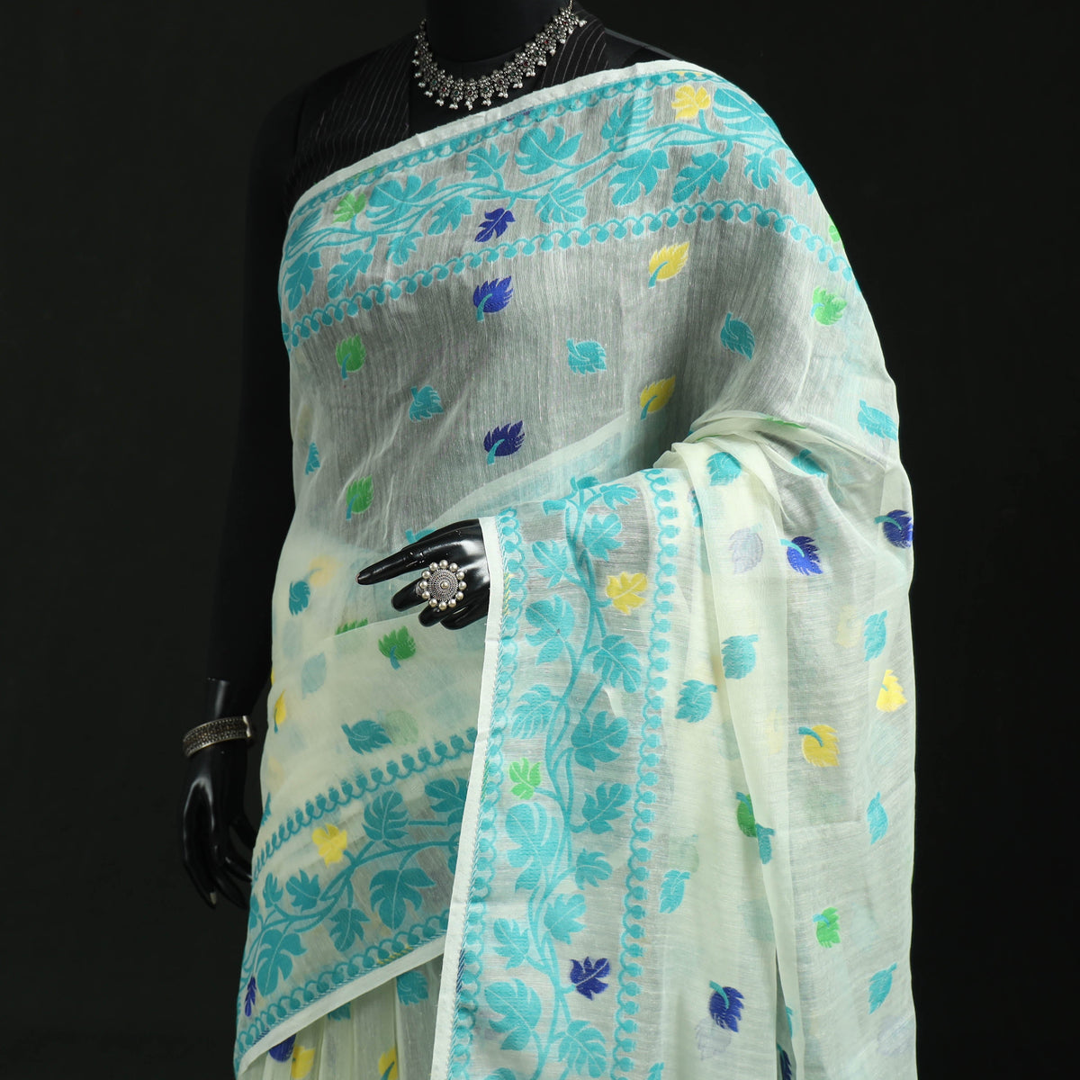 Silk cotton dhakai jamdani saree 18 - handcrafted