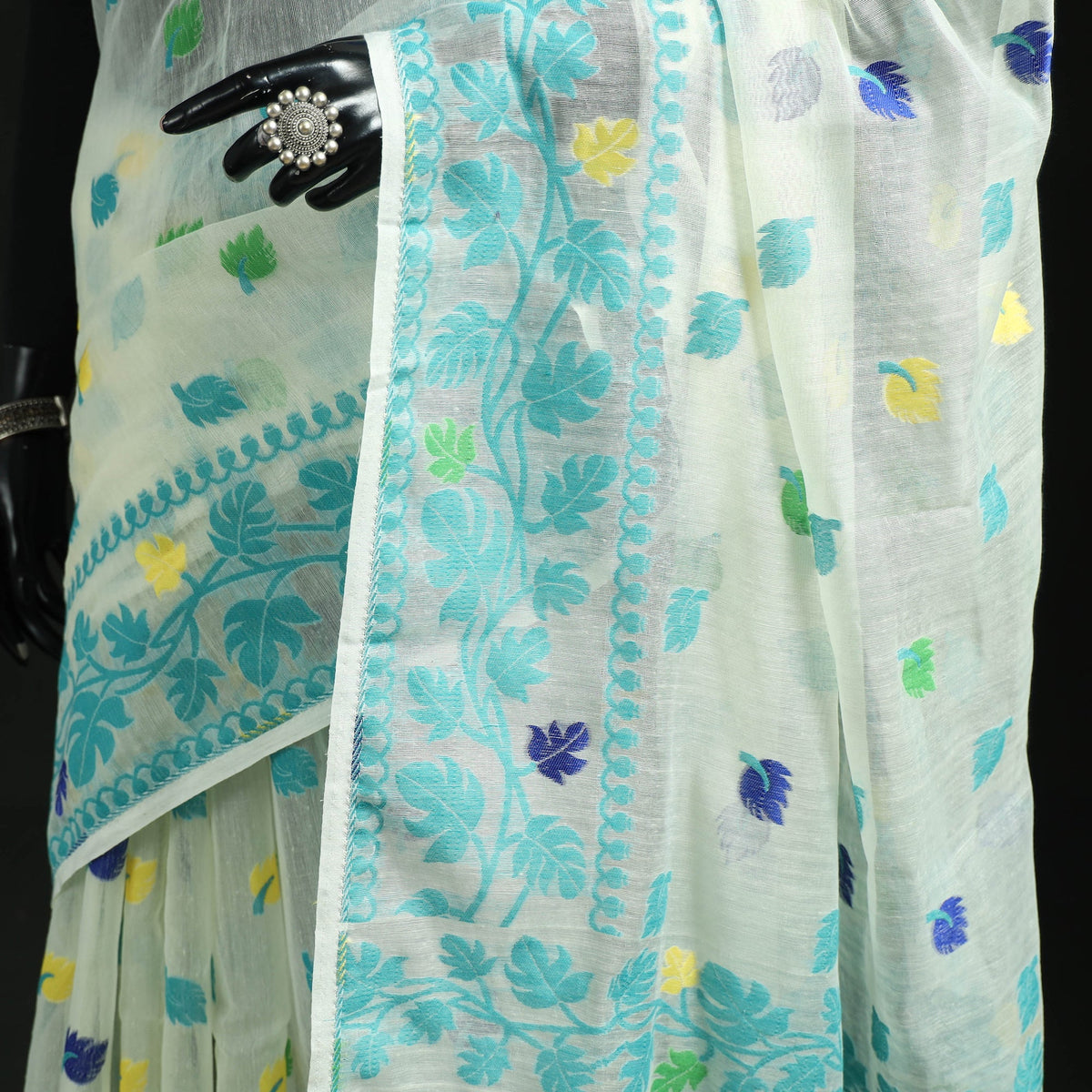 Silk cotton dhakai jamdani saree 18 - handcrafted