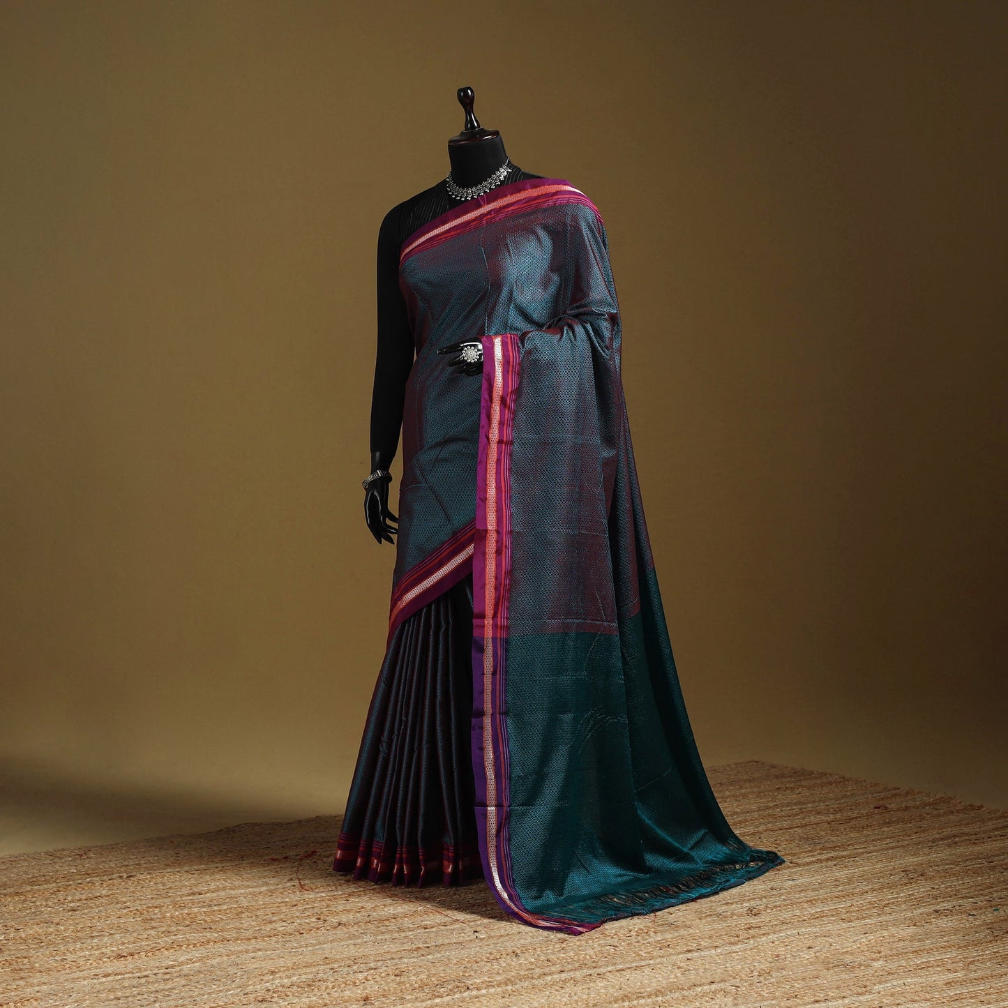 Silk cotton khun saree with ilkal pallu chikki paras border