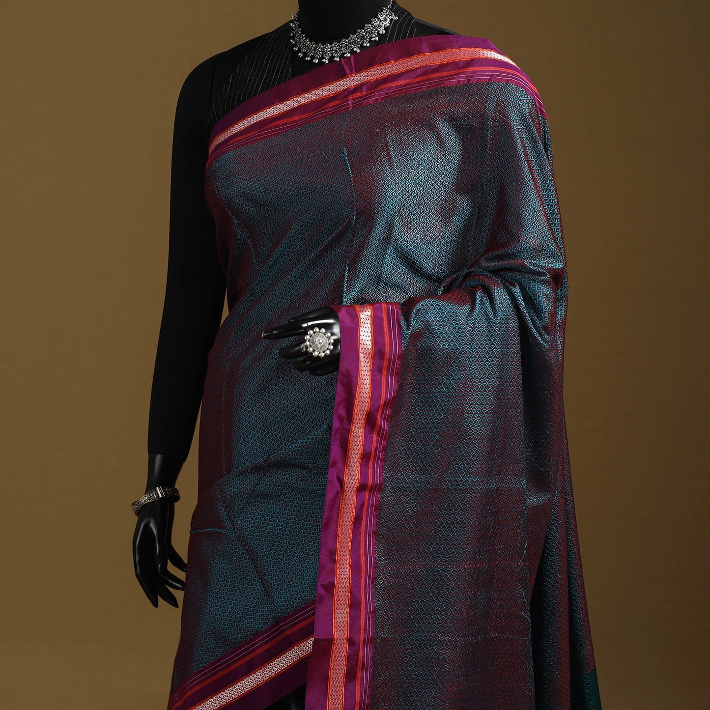 Silk cotton khun saree with ilkal pallu chikki paras border