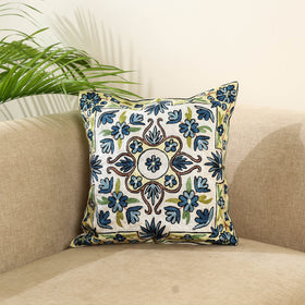 Blue Silk Thread Crewel Embroidery Cushion Cover