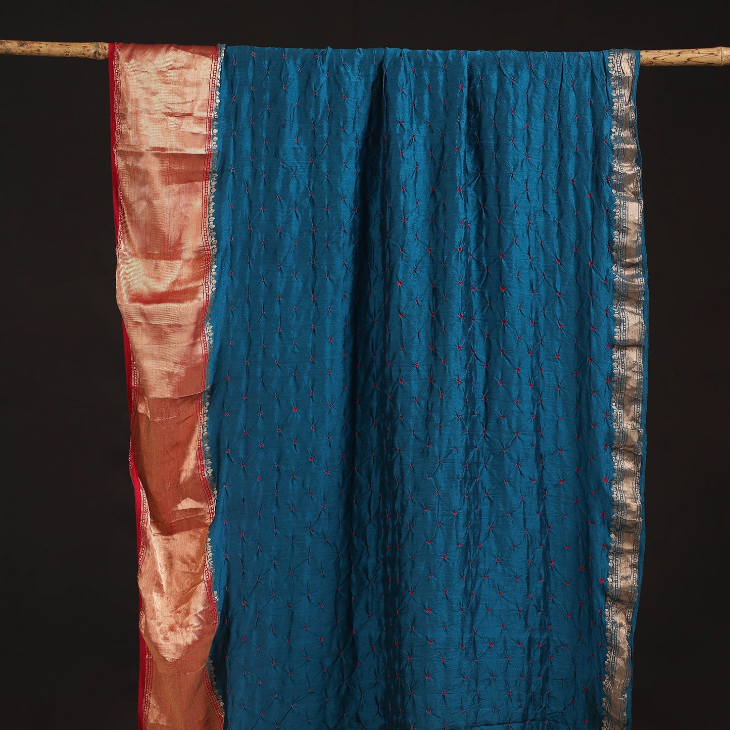Silk tie-dye bandhani fabric with zari border 18