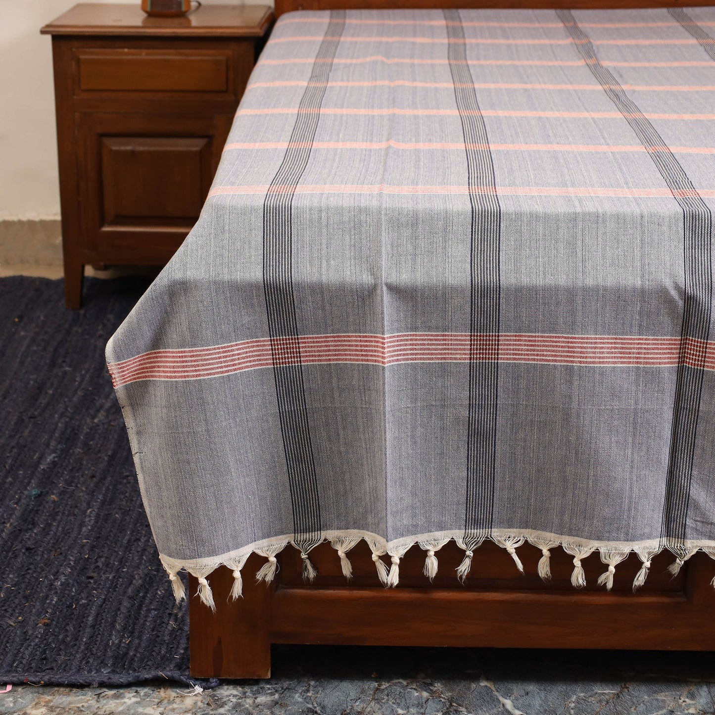 Blue - single handloom cotton bed sheet (90 x 60 in) 114