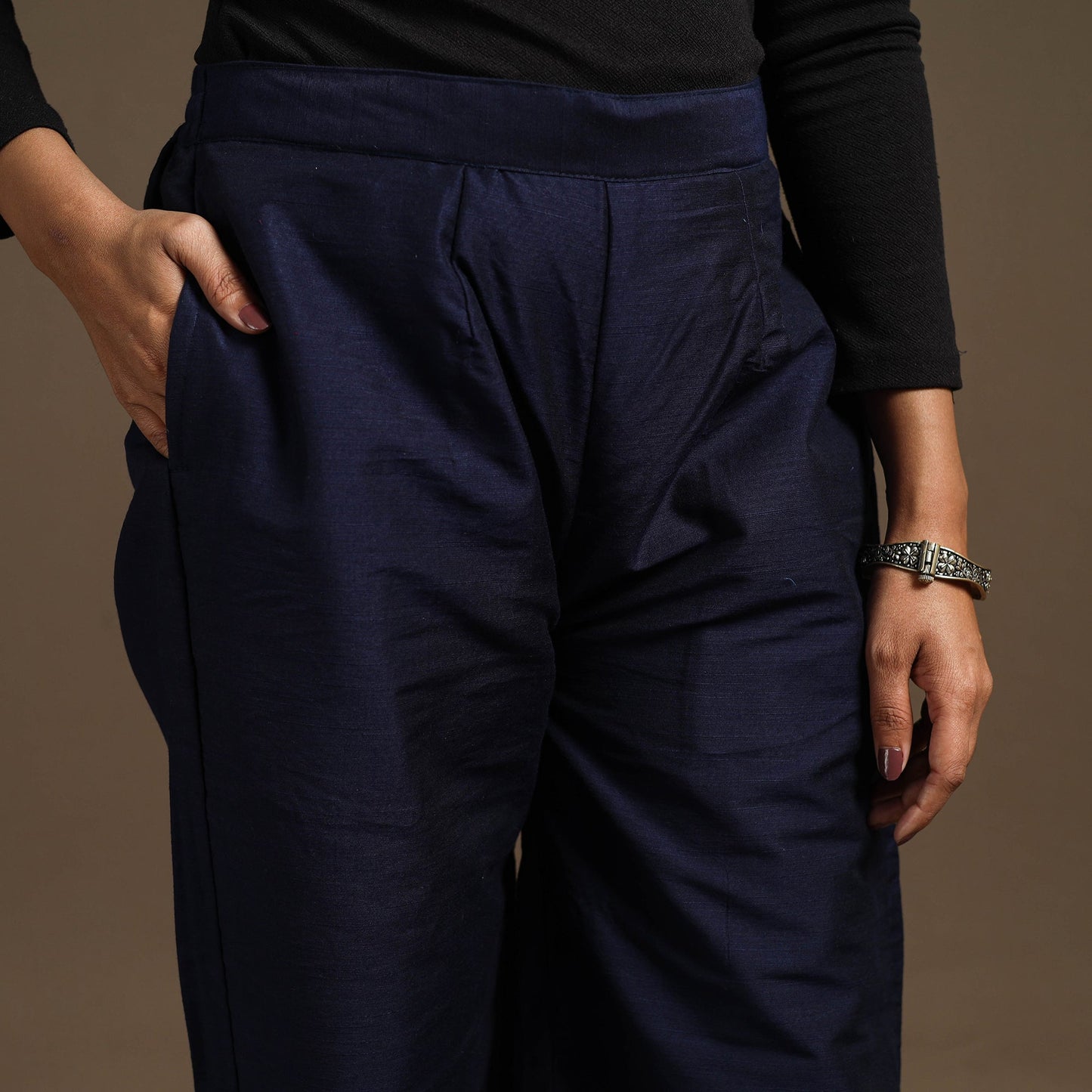 Blue - slub silk elasticated plain palazzo 08 - handcrafted