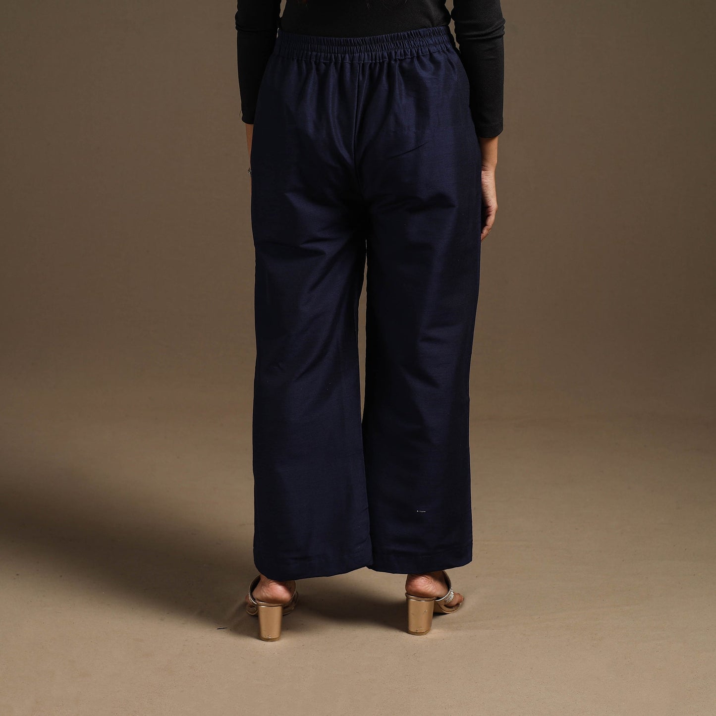 Blue - slub silk elasticated plain palazzo 08 - handcrafted