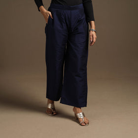 Blue - slub silk elasticated plain palazzo 08 - handcrafted