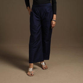 Blue - slub silk elasticated plain palazzo 08 - handcrafted