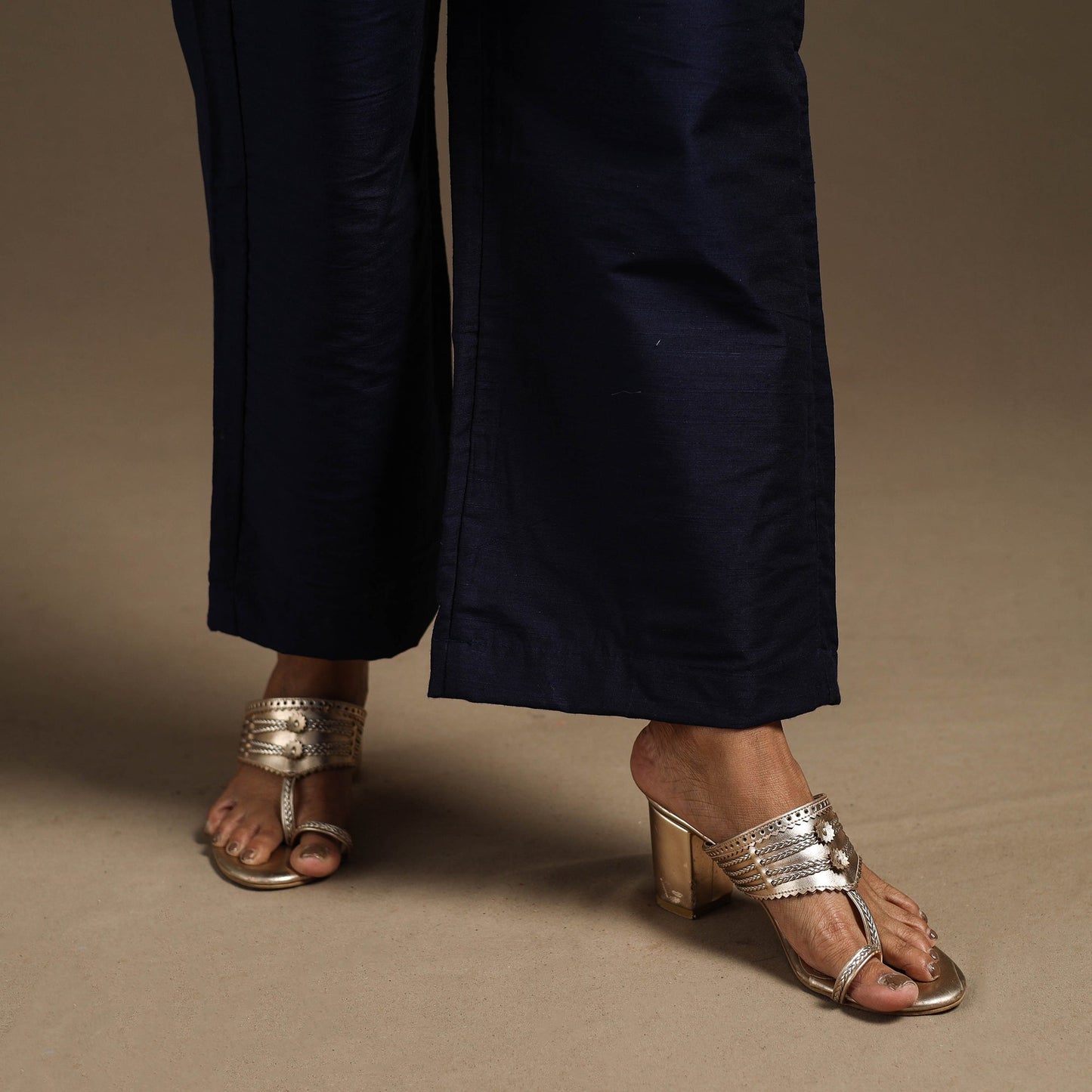 Blue - slub silk elasticated plain palazzo 08 - handcrafted