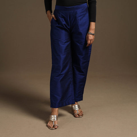 Blue - slub silk elasticated plain palazzo 09 - handcrafted