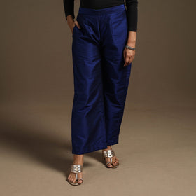 Blue - slub silk elasticated plain palazzo 09 - handcrafted