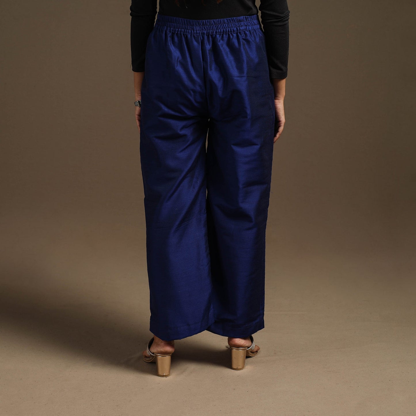 Blue - slub silk elasticated plain palazzo 09 - handcrafted