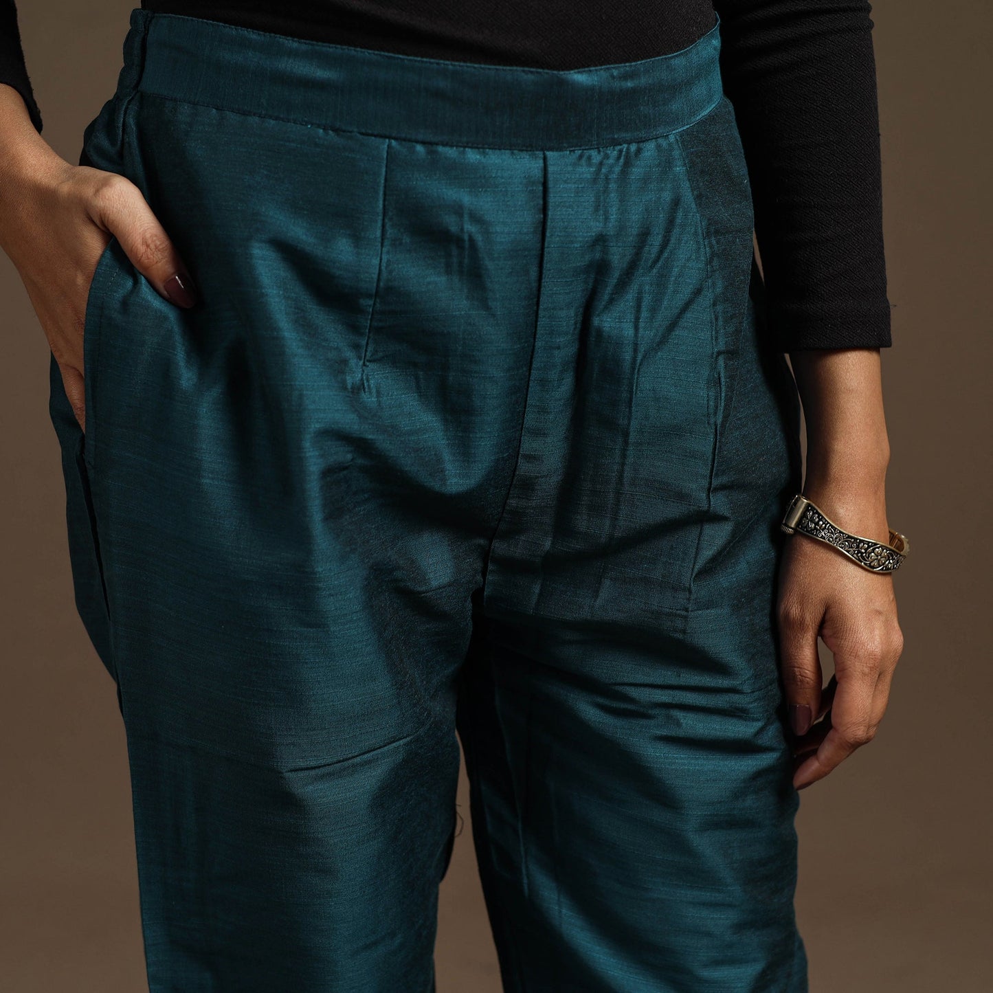 Slub silk elasticated plain pant 04 - handcrafted