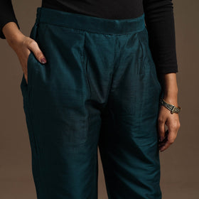 Blue - slub silk elasticated plain pant 05 - handcrafted