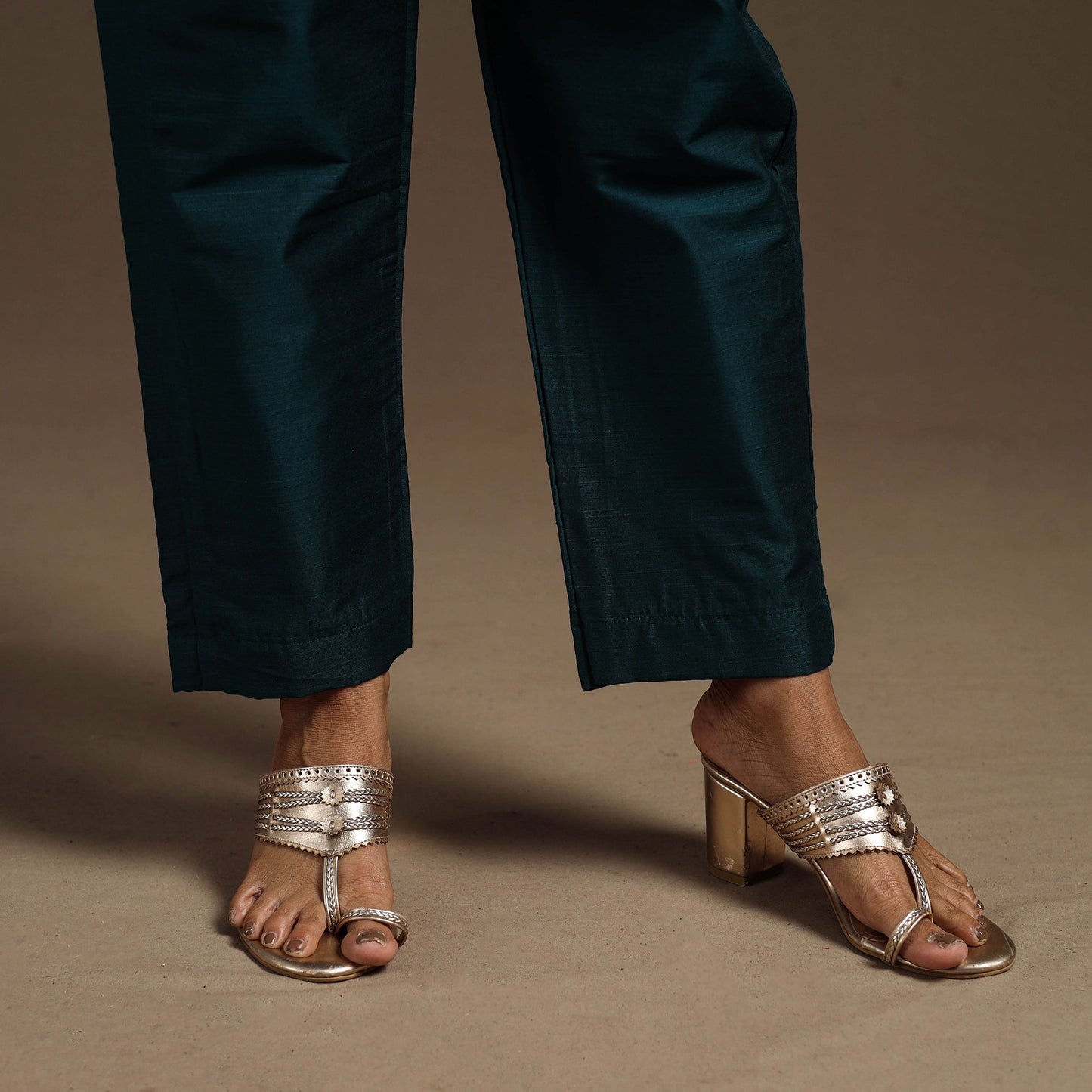 Blue - slub silk elasticated plain pant 05 - handcrafted