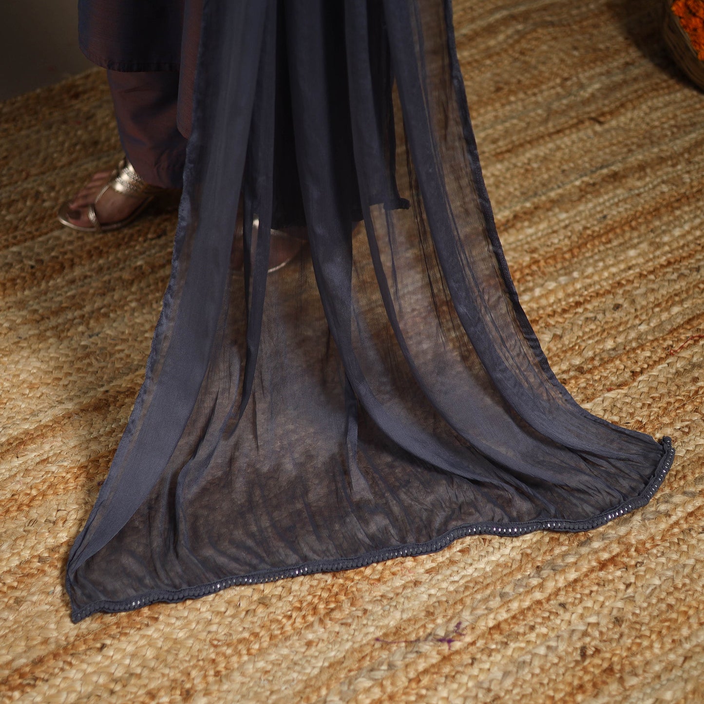 Blue - slub silk embroidered plain kurta set (set of 3) 05