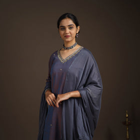 Blue - slub silk embroidered plain kurta set (set of 3) 05