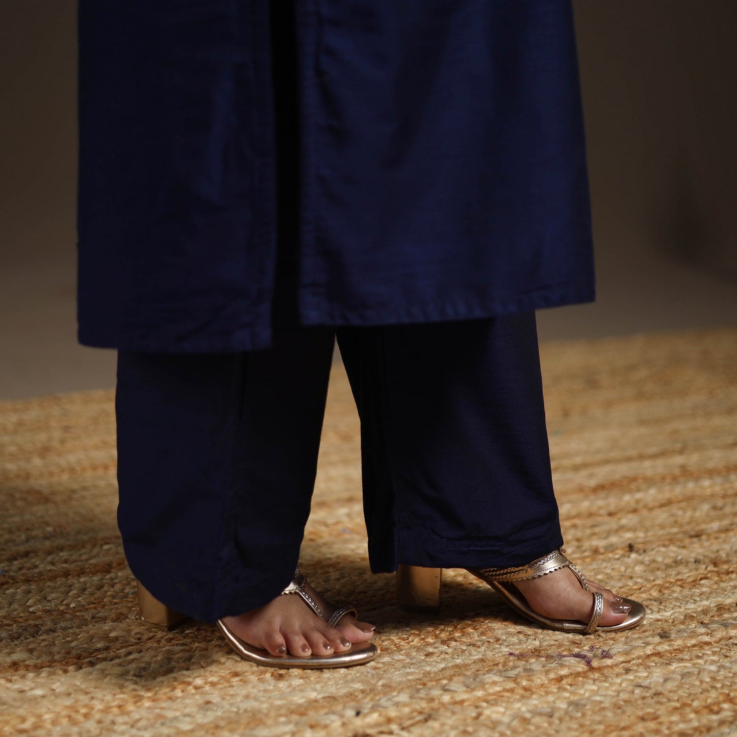 Blue - slub silk embroidered plain kurta set (set of 3) 12