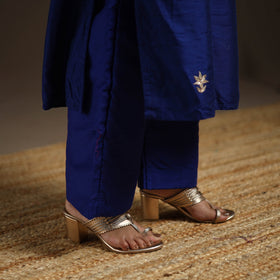 Blue - slub silk gota work plain kurta set (set of 3) 08