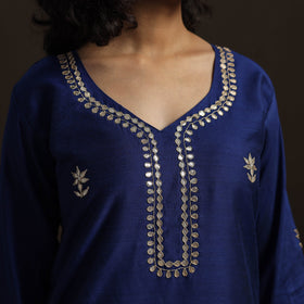 Blue - slub silk gota work straight plain kurta 08