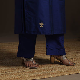 Blue - slub silk gota work straight plain kurta 08