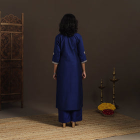 Blue - slub silk gota work straight plain kurta 08