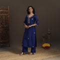 Blue - slub silk gota work straight plain kurta 08