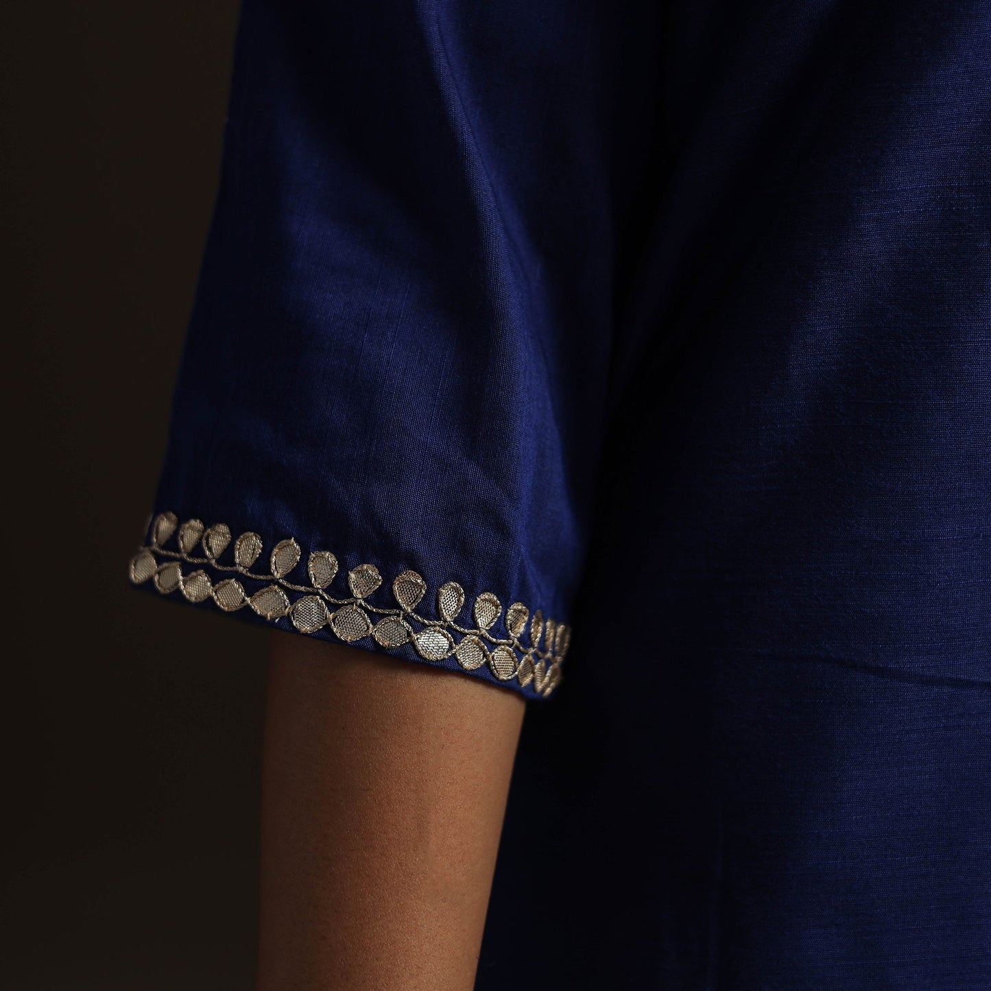 Blue - slub silk gota work straight plain kurta 08