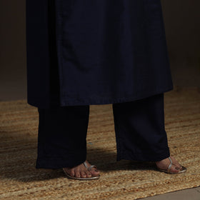 Blue - slub silk hand embroidered straight plain kurta 11