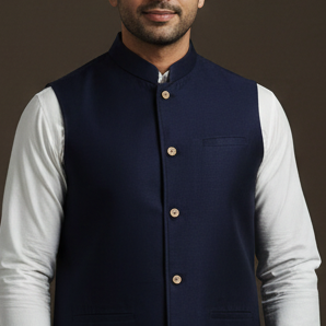 Slub silk men plain nehru jacket 15 - handcrafted