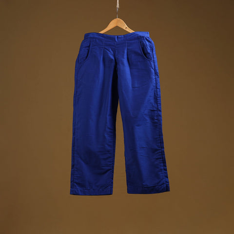 Blue - slub silk plain palazzo 10 - handcrafted