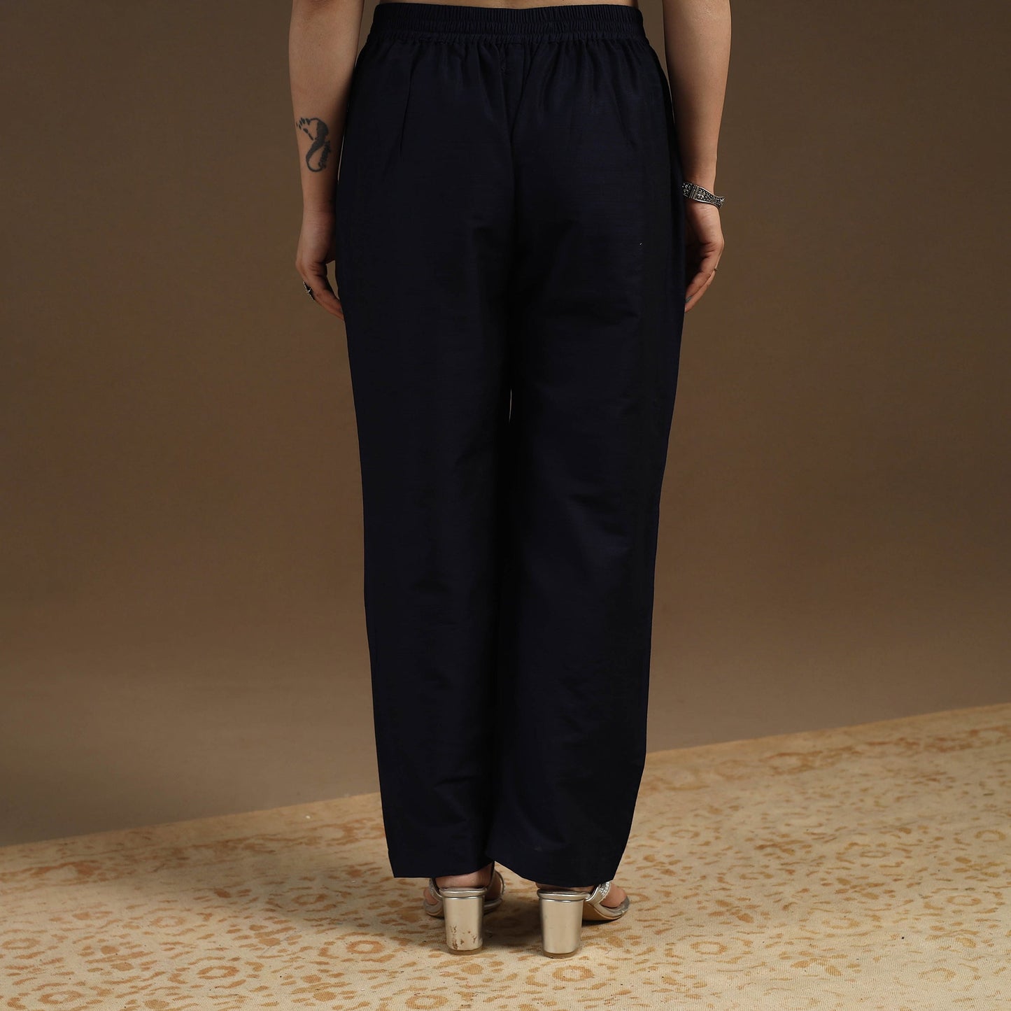 Black Slub Silk Plain Palazzo Pant