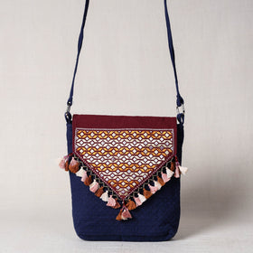 Blue Soof Stitch Embroidery Pure Handloom Sling Bag
