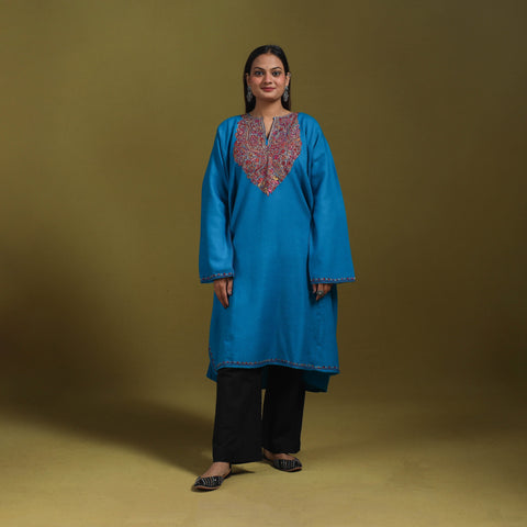 Sozni hand embroidered kashmiri merino wool pheran 51