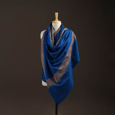 Blue - sozni hand embroidery merino wool handwoven kashmiri