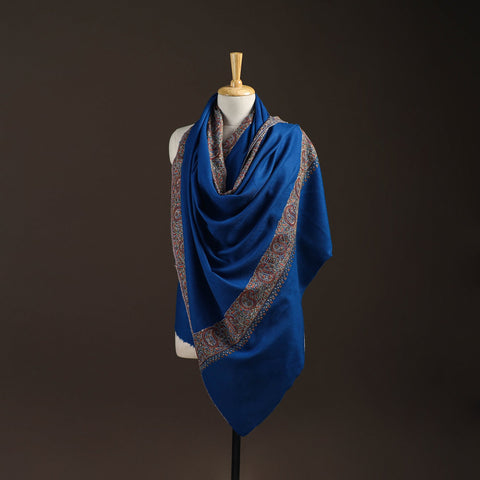Blue - sozni hand embroidery merino wool handwoven kashmiri