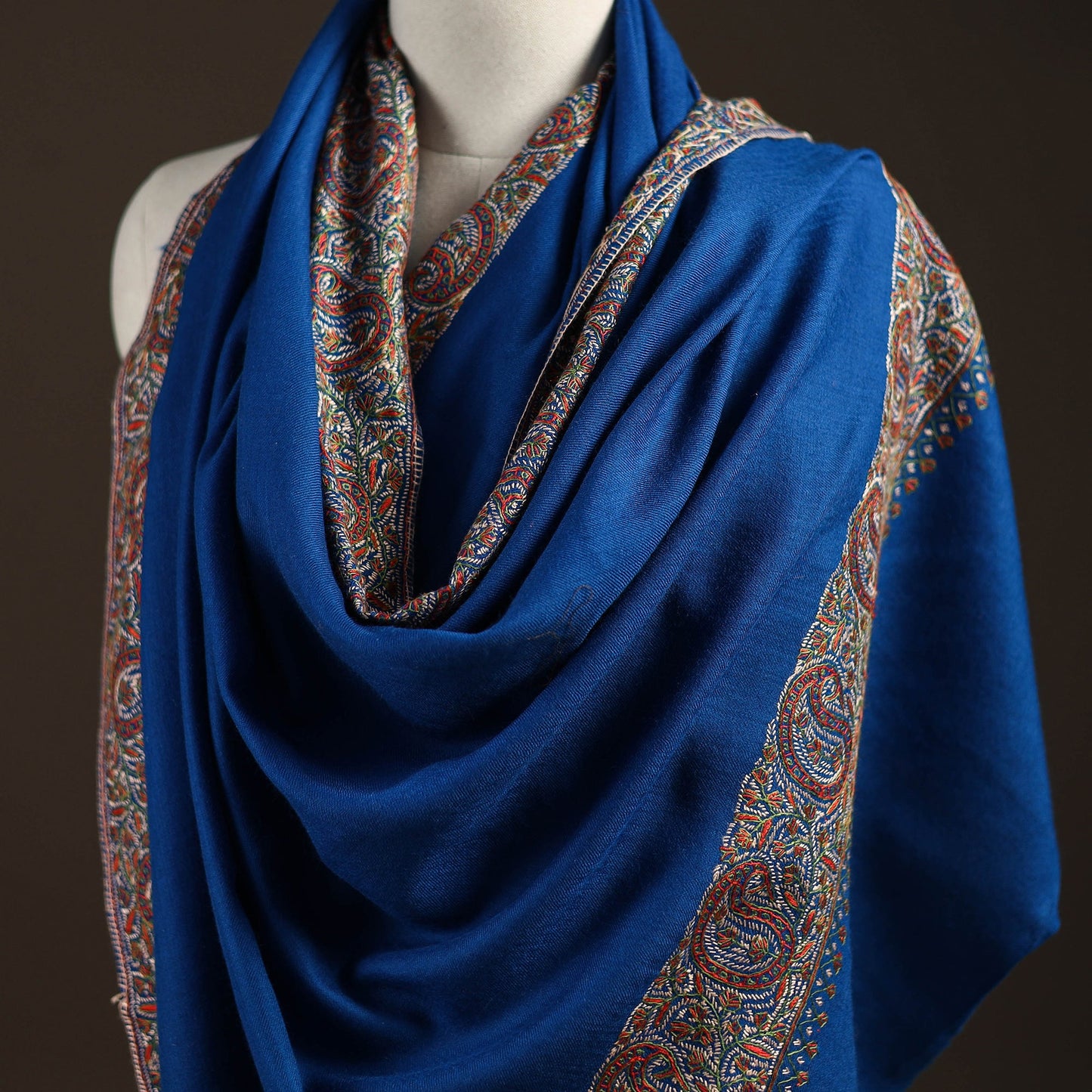 Blue - sozni hand embroidery merino wool handwoven kashmiri