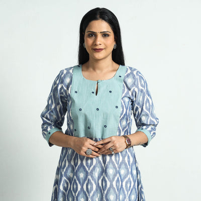 Buy Pochampally Ikat Weave Patchwork Cotton Kurta Online at iTokri.com