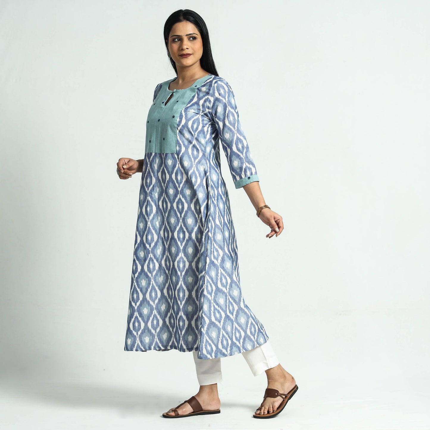Buy Pochampally Ikat Weave Patchwork Cotton Kurta Online at iTokri.com