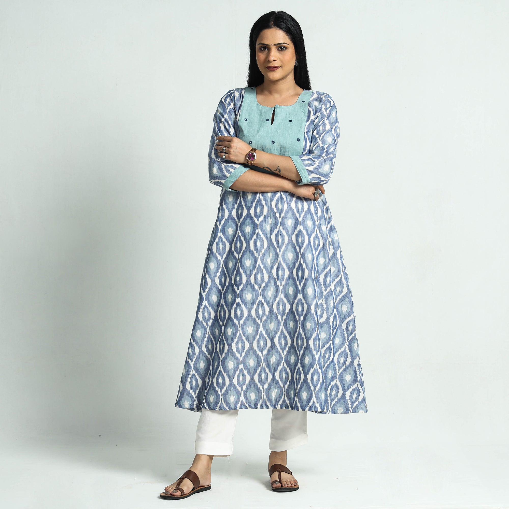 Buy Pochampally Ikat Weave Patchwork Cotton Kurta Online at iTokri.com