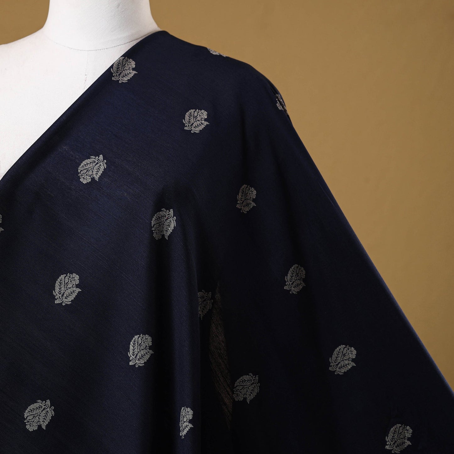 Blue - spun dupion viscose silk thread buta fabric 06