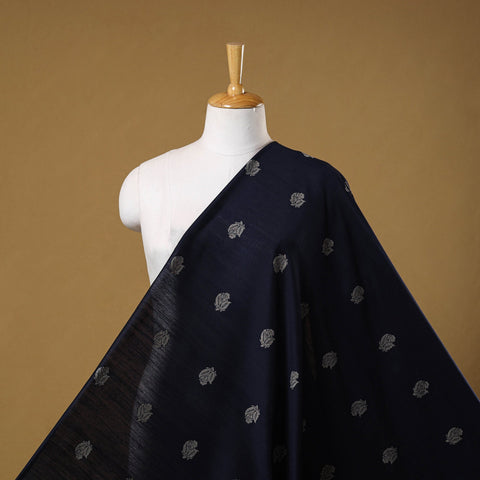 Blue - spun dupion viscose silk thread buta fabric 06