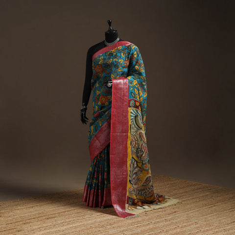 Srikalahasti handloom mangalagiri pattu silk handpainted