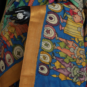 Blue - srikalahasti handpainted natural dyed bangalore silk