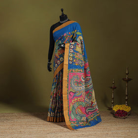 Blue - srikalahasti handpainted natural dyed bangalore silk
