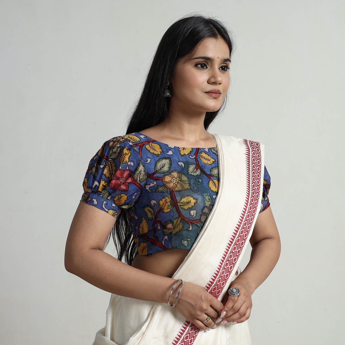 Blue - srikalahasti handpainted penwork kalamkari chanderi