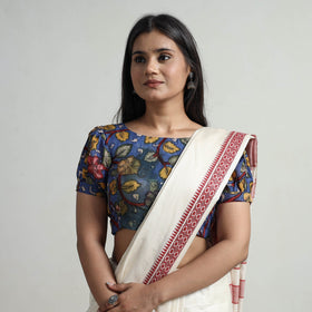 Blue - srikalahasti handpainted penwork kalamkari chanderi