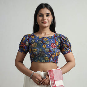 Blue - srikalahasti handpainted penwork kalamkari chanderi